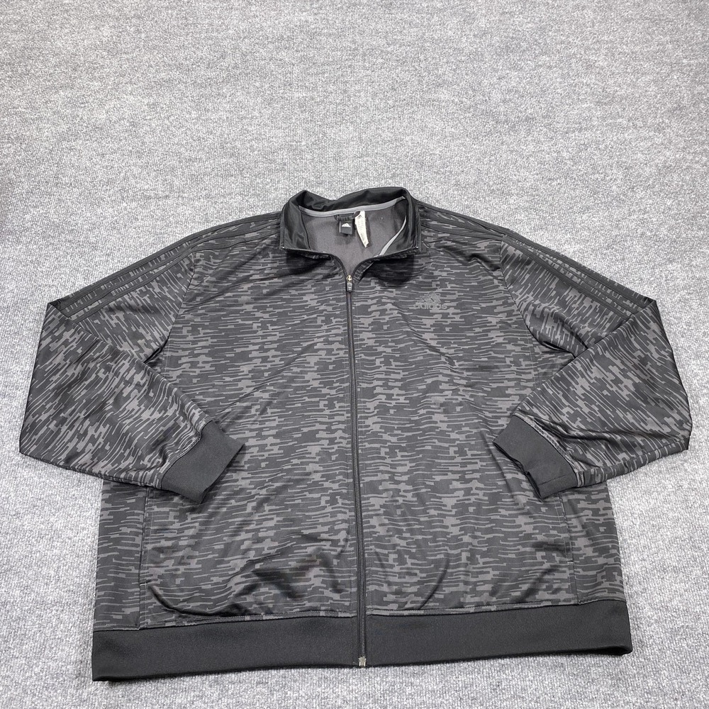 Adidas Sweatshirt Mens 2XL Black Full Zip Camouflage‎ Logo Pockets Jersey